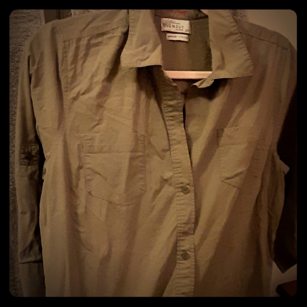 Army green fitted button down